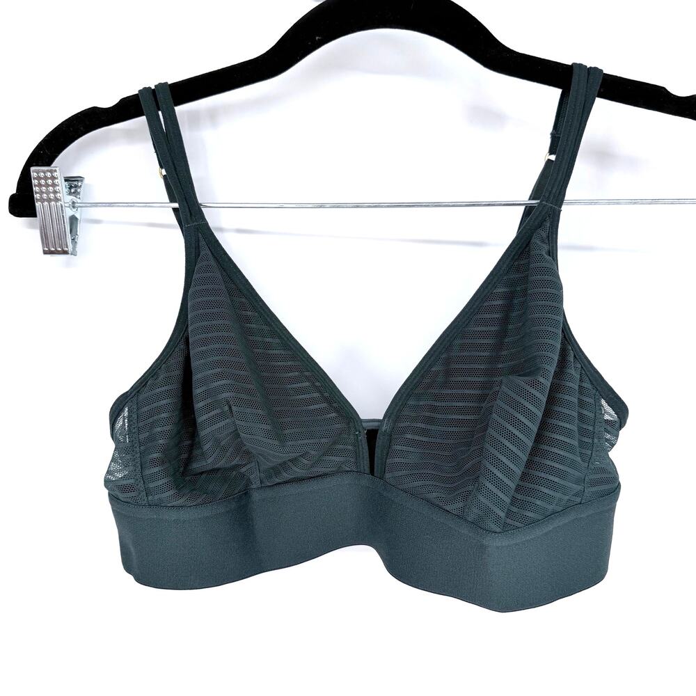 LIVELY The Busty Bralette Medium Green Striped Mesh Plunge Wireless Bra